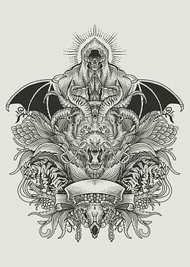 dragon head with two tiger