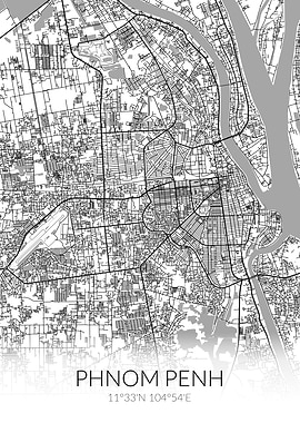 Phnom Penh White Black Map