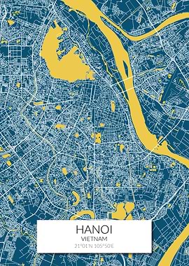 Hanoi Map Blue Yellow