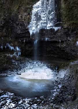 Ice covered Henrhyd Falls