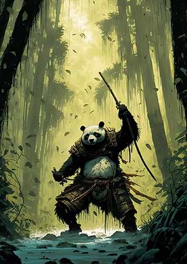 Samurai Panda in a Stream