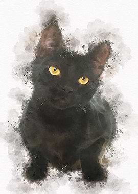 Vintage Cat Watercolor