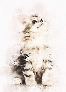 Vintage Cat Watercolor
