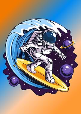 Funny Astronaut Surfing