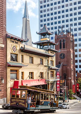 Cable car in the city SF