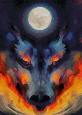 Fire wolf and moon