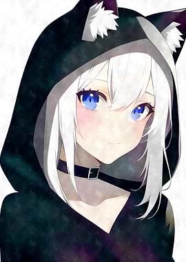 Hoodie Cat Girl Watercolor