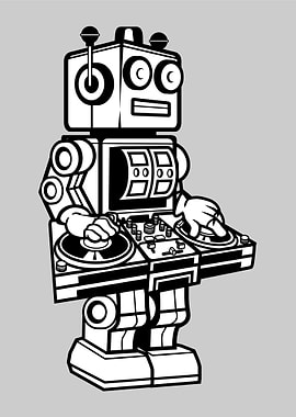 giant robot dj cartoon