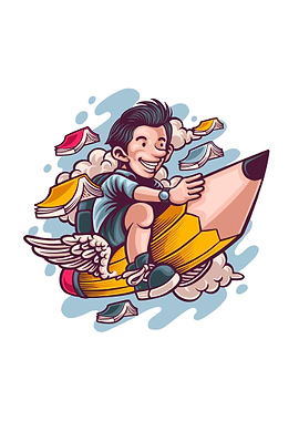 Student flies on a pencil