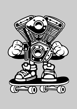 engine skateboard cartoon