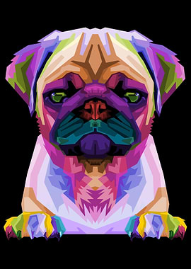 Cute pug on geometric