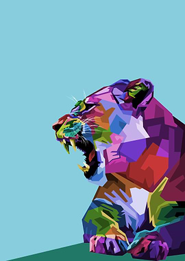 Angry colorful lioness