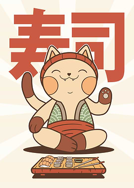 Cat Eating Sushi