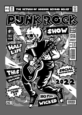 punk rock skull cartoon