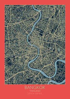 Bangkok Map Red Blue