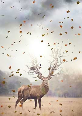 King deer of autumn forest