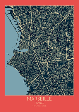 Marseille Map Red Blue