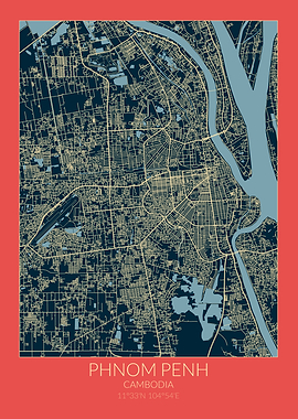 Phnom Penh Map Red Blue