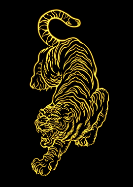 Neon Retro Tiger Japanese