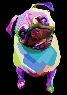 Cute pug on geometric