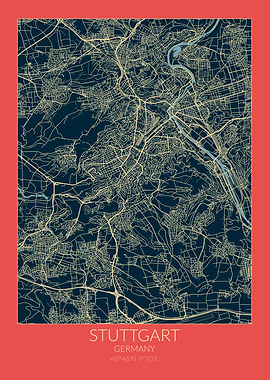 Stuttgart Map Red Blue
