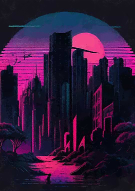 Vaporwave cityscape