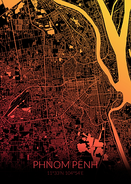 Phnom Penh Map BlackOrange