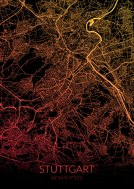 Stuttgart Map Black Orange