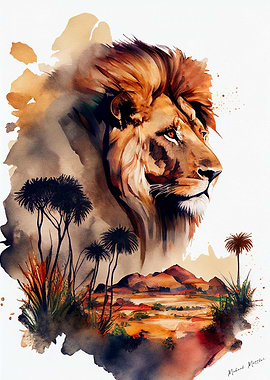 Lion Head over landscape