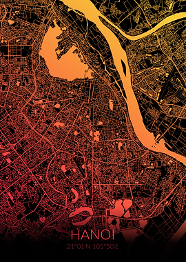 Hanoi Map Black Orange