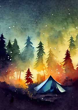 Starry sky and campfire