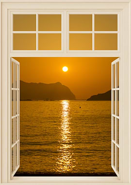 Open window view sea beach