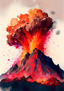 Volcanic Eruption Watercol