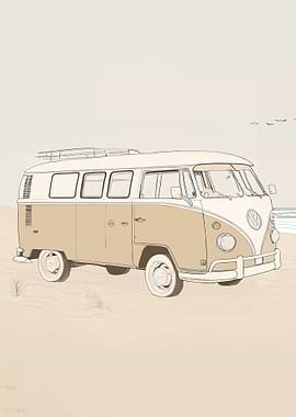 Hippie bus at the beach
