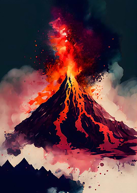 Volcanic Eruption Watercol