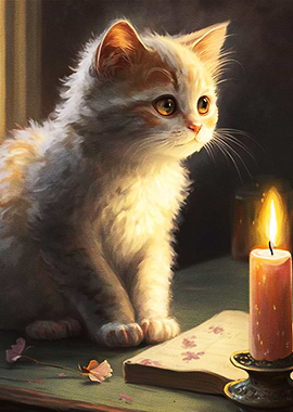 Cat And Candle Painting