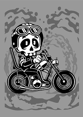 skull chopper biker cartoo
