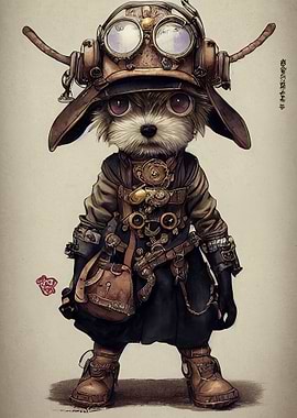 Cute Chibi Steampunk Dog