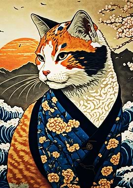 Cat in the style Hokusai