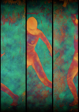 Triptych of moving woman