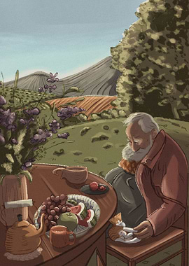 Armenian Grampa and kitten