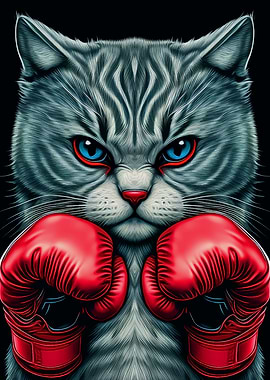 Cat boxer in boxing gloves