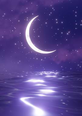 Crescent moon and ocean