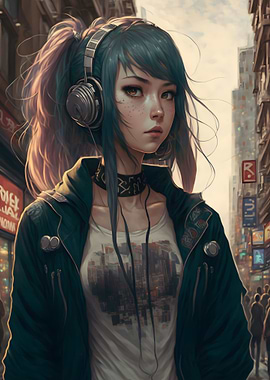 Anime Girl with Headphones