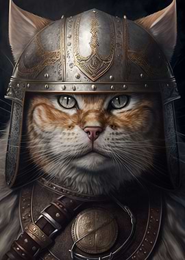 Viking Cat Wearing Helmet