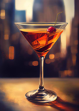 Manhattan cocktail Oil Art