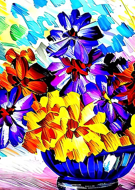 Flowers in blue vase