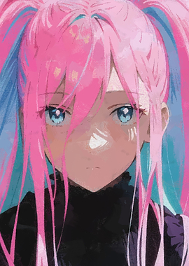 Anime girl portrait pink