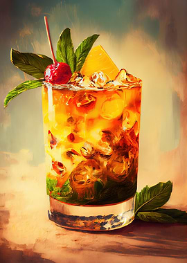 Mai Tai cocktail Oil Paint