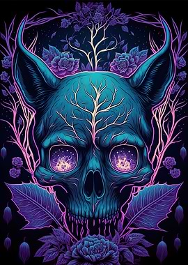 Black Light Cat Skull